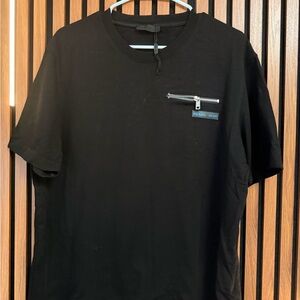Prada Black Tee with Zipper Accent